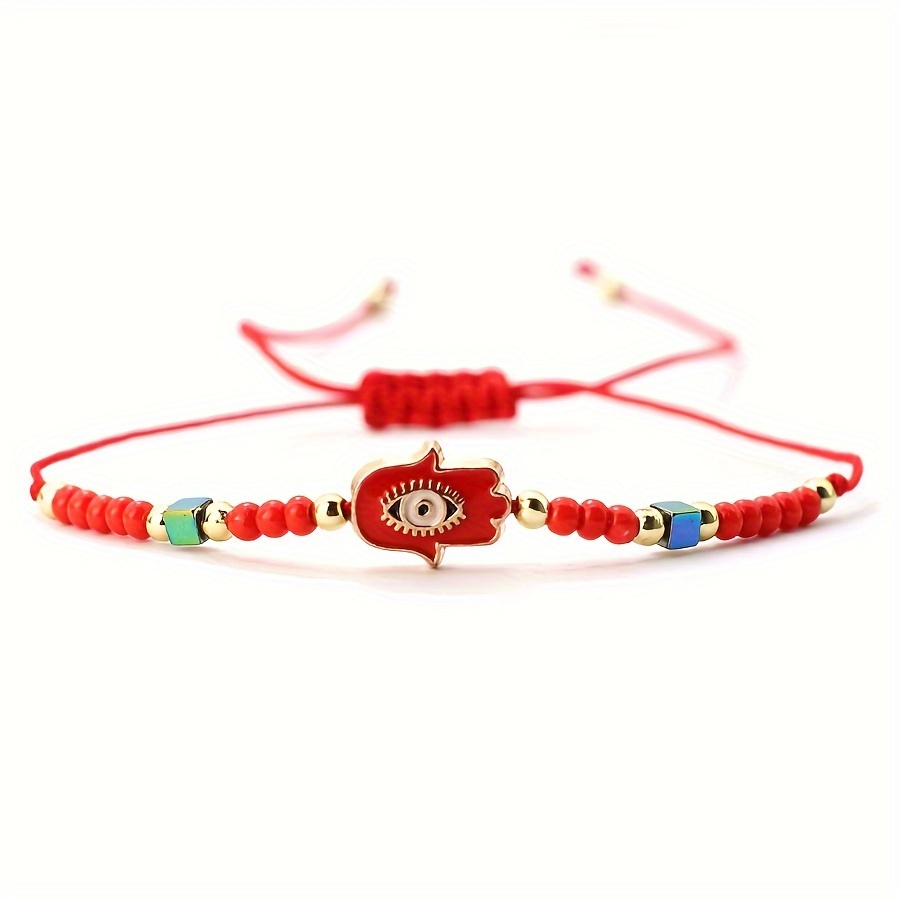 Boho Fatima Eye Charm Bracelet Nylon Rope Seed Bead Jewelry